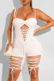 Black Fashion Sexy Solid Bandage Hollowed Out Backless Spaghetti Strap Skinny Romper