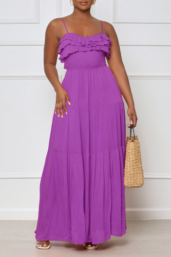 Purple Sexy Solid Bandage Patchwork Backless Stringy Selvedge Spaghetti Strap Straight Dresses