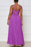 Purple Sexy Solid Bandage Patchwork Backless Stringy Selvedge Spaghetti Strap Straight Dresses