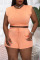 Orange Fashion Casual Basic O Neck Sleeveless Two Pieces