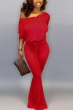 Yellow Fashion Casual Solid Color Bat Sleeve Jumpsuit