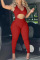 Red Fashion Casual Solid Hollowed Out V Neck Skinny Jumpsuits
