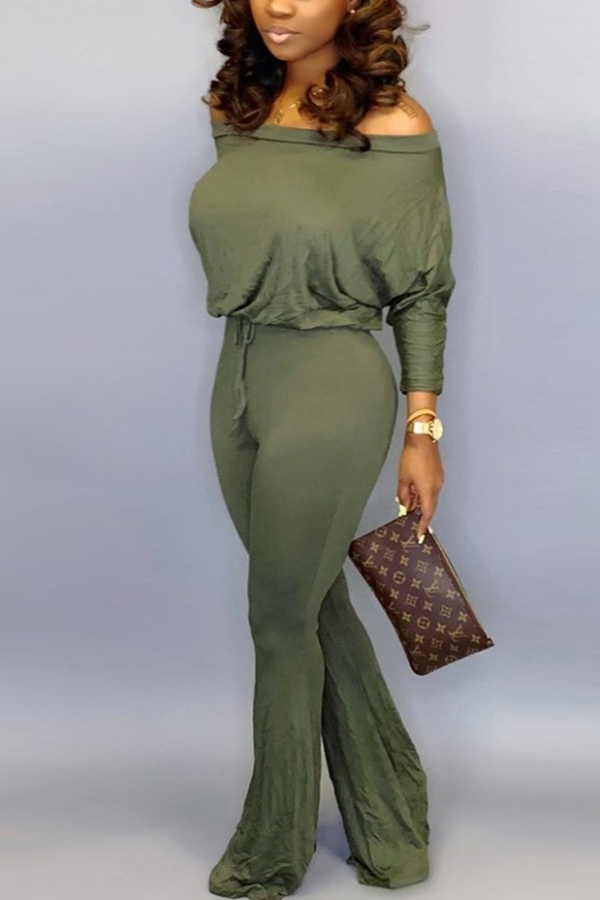 Green Fashion Casual Solid Color Bat Sleeve Jumpsuit