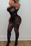 Black Sexy Solid Lace O Neck Skinny Jumpsuits