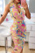 Pink Fashion Casual Print Solid Patchwork With Belt V Neck Sleeveless Dress