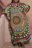 Brownness Fashion Casual Plus Size Print Patchwork O Neck Short Sleeve Dress