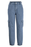 Grey Fashion Casual Solid Patchwork High Waist Regular Denim Jeans