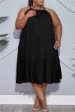 Black Fashion Casual Plus Size Solid Bandage Patchwork O Neck Sleeveless Dress