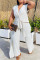 White Fashion Casual Solid Patchwork V Neck Sleeveless Two Pieces