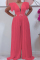 Pink Fashion Casual Solid Patchwork O Neck Regular Jumpsuits (Without Belt)