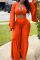 Orange Fashion Casual Solid Basic V Neck Long Sleeve Two Pieces