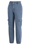 Baby Blue Fashion Casual Solid Patchwork High Waist Regular Denim Jeans