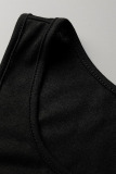 Black Fashion Casual Sportswear Letter Print Basic U Neck Sleeveless Two Pieces