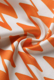 Orange Sexy Print Patchwork V Neck Plus Size Two Pieces