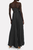 Black Celebrities Elegant Solid Patchwork Fold Spaghetti Strap Straight Dresses