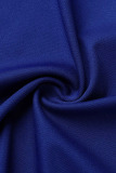 Blue Fashion Casual Letter Print Patchwork Asymmetrical Oblique Collar Plus Size Two Pieces