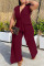 Burgundy Fashion Casual Solid Patchwork V Neck Sleeveless Two Pieces