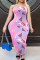 Pink Fashion Sexy Plus Size Print Backless Strapless Long Dress