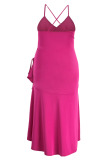 Light Purple Fashion Sexy Solid Backless Asymmetrical Halter Sling Dress Plus Size Dresses