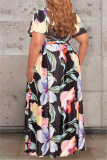 Yellow Fashion Casual Print Bandage V Neck Plus Size Two Pieces