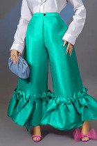 Turquoise Fashion Casual Split Joint Flounce Straight High Waist Wide Leg Solid Color Bottoms
