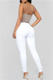 White Fashion Casual Solid Basic High Waist Skinny Denim Jeans