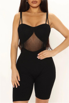 Black Fashion Sexy Patchwork Solid See-through Backless Spaghetti Strap Skinny Romper