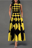 Yellow Fashion Casual Print Patchwork O Neck Sleeveless Dress