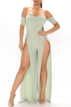 Green Fashion Sexy Solid Split Joint Backless Slit Strapless Skinny Jumpsuits