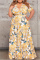 Earth Yellow Fashion Casual Print Bandage V Neck Plus Size Two Pieces