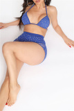 Blue Fashion Sexy Hot Drilling Bandage See-through Backless Halter Sleeveless Two Pieces