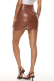 Brown Fashion Casual Print Slit Skinny High Waist Skirt