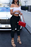 Black Fashion Casual Solid Ripped Bandage High Waist Jeans