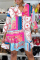 Pink Fashion Casual Plus Size Print Patchwork V Neck Shirt Dress