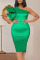 Green Elegant Solid Split Joint Oblique Collar Evening Dress Dresses
