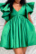 Green Casual Elegant Solid Patchwork V Neck A Line Dresses