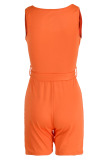 Orange Casual Solid Bandage Patchwork U Neck Straight Rompers