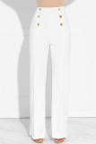 White Fashion Casual Solid Patchwork Regular High Waist Trousers