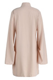 White Casual Solid Patchwork Buckle Slit Asymmetrical Mandarin Collar Shirt Dress Dresses
