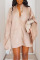 Khaki Casual Solid Patchwork Buckle Slit Asymmetrical Mandarin Collar Shirt Dress Dresses