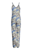 Camouflage Sexy Camouflage Print Patchwork Spaghetti Strap Harlan Jumpsuits