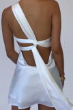 White Sexy Solid Bandage Hollowed Out Backless Asymmetrical Spaghetti Strap One Step Skirt Dresses