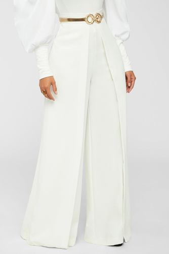 White Casual Solid Patchwork Boot Cut High Waist Wide Leg Solid Color Bottoms