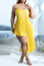 Yellow Sexy Casual Plus Size Solid Patchwork Backless Spaghetti Strap Irregular Dress