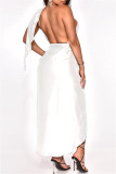 White Fashion Sexy Solid Backless Asymmetrical One Shoulder Sleeveless Two Pieces