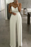 White Sexy Casual Solid Patchwork Backless Spaghetti Strap Regular Jumpsuits