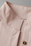 White Casual Solid Patchwork Buckle Slit Asymmetrical Mandarin Collar Shirt Dress Dresses