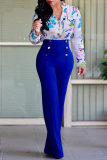 Blue Fashion Casual Solid Patchwork Regular High Waist Trousers