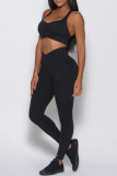 Black Sexy Sportswear Solid Backless Top Trousers Skinny Two-piece Set