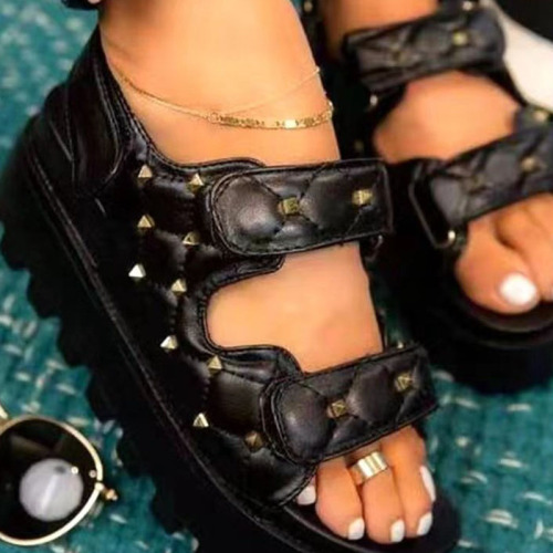 Black Fashion Casual Patchwork Opend Comfortable Out Door Wedges Shoes